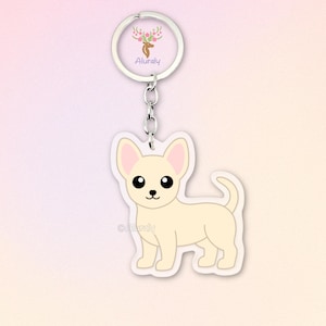 Cream Chihuahua Acrylic Keychain, Cute Cartoon Dog Charm, Pet Lover Gift, Dog Mom Accessories, Pet Memorial Keepsake, Bag Charm Keyring