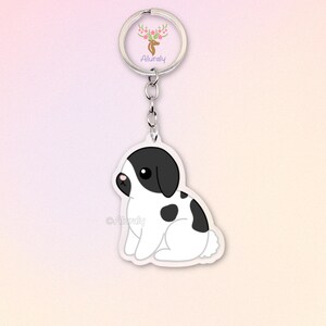 Schwarz Weißes Zwergwidder Kaninchen Acryl Schlüsselanhänger, Cartoon Hase Anhänger, Tierliebhaber Geschenk, Kleintier Accessoire