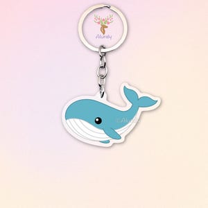 Blauwal Acryl Schlüsselanhänger, Süßer Cartoon Ozean Anhänger, Geschenk für Meerestierliebhaber, Wal Accessoire, Meeressäugetier