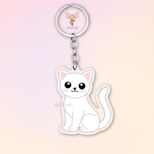 Weiße Britisch Kurzhaar Katze Acryl Schlüsselanhänger, Niedlicher Cartoon Katzen Anhänger, Geschenk für Tierliebhaber und Katzen-Fans