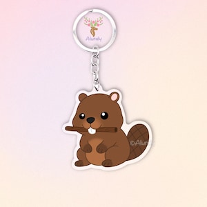 Beaver Acrylic Keychain, Cute Cartoon Beaver Charm, Animal Lovers Gift, Nature Accessory, Kawaii Bag Charm Keyring, Wildlife Animal
