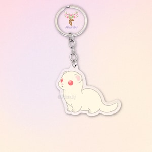 Albino Frettchen Acryl Schlüsselanhänger, Süßer Cartoon Frettchen Anhänger, Geschenk für Tierliebhaber, Raubtier Zubehör, Gedenkgeschenk