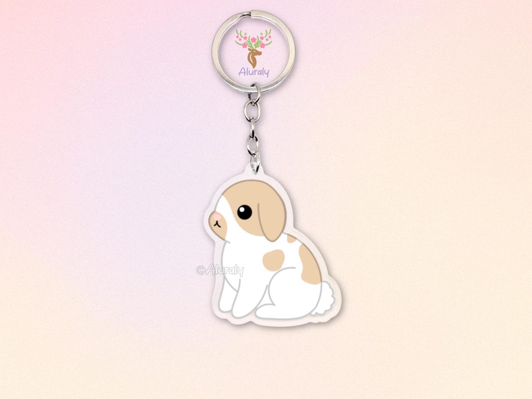Broken Tan Holland Lop Rabbit Acrylic Keychain, Cute Cartoon Bunny ...