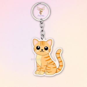 Orange getigerte Kurzhaar Katze Acryl Schlüsselanhänger, Niedlicher Cartoon Katzen Anhänger, Geschenk für Tierliebhaber und Katzen-Fans