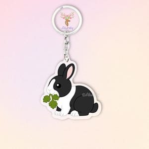 Broken Black Netherland Dwarf Rabbit Acrylic Keychain, Cute Cartoon Bunny Charm, Pet Lover Gift, Small Animal Accessories, Pet Memorial