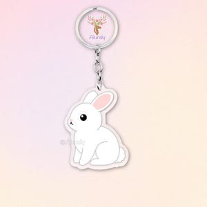 Weißes Farbenzwerg Kaninchen Acryl Schlüsselanhänger, Cartoon Hase Anhänger, Tierliebhaber Geschenk, Kleintier Accessoire, Andenken