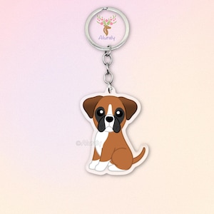 Fawn Boxer Dog Acrylic Keychain, Cute Cartoon Dog Charm, Pet Lover Gift, Dog Mom Accessories, Pet Memorial Keepsake, Bag Charm Keyring
