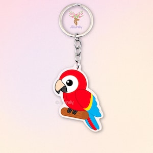 Scharlachara Acryl Schlüsselanhänger, Süßer Cartoon Vogel Anhänger, Geschenk für Tierliebhaber, Papagei Zubehör, Andenken
