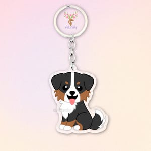Black Tri Australian Shepherd Acrylic Keychain, Cute Cartoon Dog Charm, Pet Lover Gift, Dog Mom Accessories, Pet Memorial Keepsake