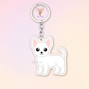 White Chihuahua Acrylic Keychain, Cute Cartoon Dog Charm, Pet Lover Gift, Dog Mom Accessories, Pet Memorial Keepsake, Bag Charm Keyring