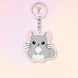 Chinchilla Acryl Schlüsselanhänger, Cartoon Chinchilla Anhänger, Geschenk für Tierliebhaber, Kleintier Accessoire, Nagetier, Andenken