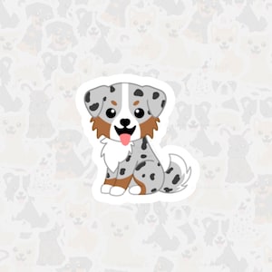 Blue Merle Australian Shepherd Vinyl Sticker, Waterproof Dog Sticker, Cute Aussie Cartoon Sticker, Pet Loss Memorial, Gift for Doglovers