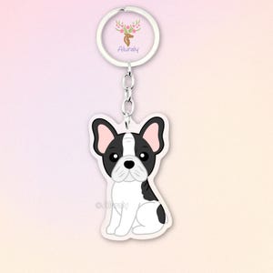 Black Spotted French Bulldog Acrylic Keychain, Cute Cartoon Dog Charm, Pet Lover Gift, Frenchie Mom Accessories, Pet Memorial Keepsake