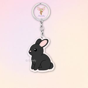 Schwarzer Farbenzwerg Kaninchen Acryl Schlüsselanhänger, Cartoon Hase Anhänger, Tierliebhaber Geschenk, Kleintier Accessoire, Andenken