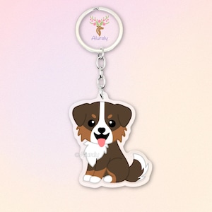 Red Tri Australian Shepherd Acrylic Keychain, Cute Cartoon Dog Charm, Pet Lover Gift, Dog Mom Accessories, Pet Memorial Keepsake, Bag Charm