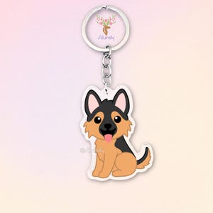 German Shepherd Acrylic Keychain, Cute Cartoon Dog Charm, Pet Lover Gift, Dog Mom Accessories, Pet Memorial Keepsake, Bag Charm Keyring