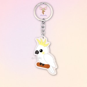 Weißer Kakadu Acryl Schlüsselanhänger, Süßer Cartoon Vogel Anhänger, Geschenk für Tierliebhaber, Papagei Zubehör, Gedenkgeschenk