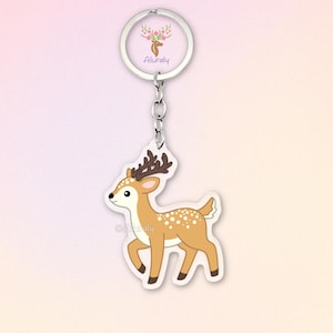 Reh Acryl Schlüsselanhänger, Niedlicher Cartoon Hirsch Anhänger, Geschenk für Tierliebhaber und Reh-Fans, Wald Accessoire, Wildtier Charm