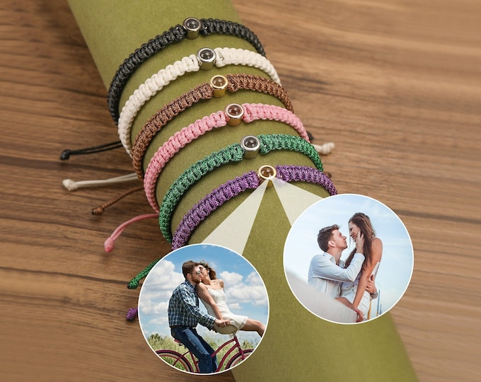 Custom Photo Projection Bracelet Projection Picture Bracelets Handmade Minimalist Memorial Secret Projection Charm Jewelry Gift for Her Him