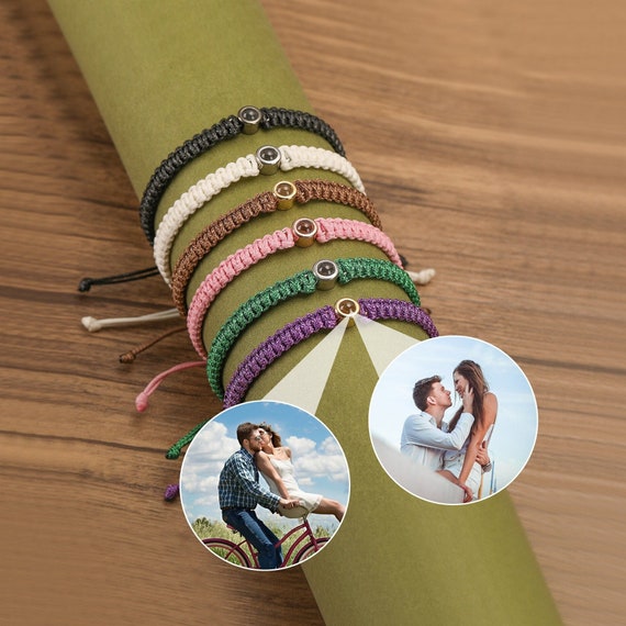 Custom Photo Projection Bracelet Projection Picture Bracelets Handmade Minimalist Memorial Secret Projection Charm Jewelry Gift for Her Him