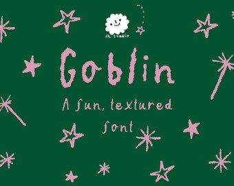 Goblin - un divertente font artigianale con texture, ideale per progetti, disponibile per il download digitale in formato OTF e TTF.