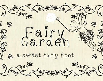 Fairy Garden - un font carino, sottile e floreale per progetti, disponibile per il download digitale in formato OTF e TTF.