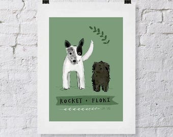 Ritratto personalizzato di animali domestici - 2 animali (formato A4, opera originale, disegnata a mano in Procreate)