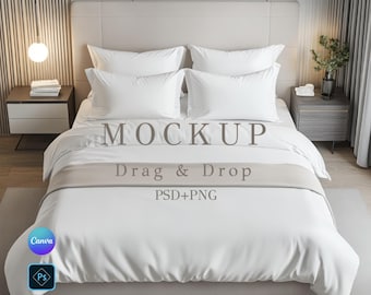 Bed Mockup, Blanket Mockup, Bedding Mockup, Duvet Cover Mockup, Photoshop, Canva and Photopea