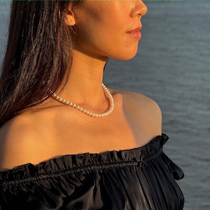 ATHENA 6-7mm Real Pearl Necklace, AAA Certified White Cultured Freshwater Pearls, Near Round High Luster Single Strand, Wedding Bridal Gift