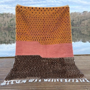 Moroccan Mrirt rug, Beni ourain Moroccan rug, Modern Boho rug, Large Area rug, bedroom rug, Teppich Tapis berbère, Orange Pink Brown