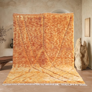 Mrirt Moroccan Carpet, Beni ourain rug, Handmade Wool rug, Berber living room rug, Boujaad Boho rug, Tapis berbère, Teppich, Tufted Orange.