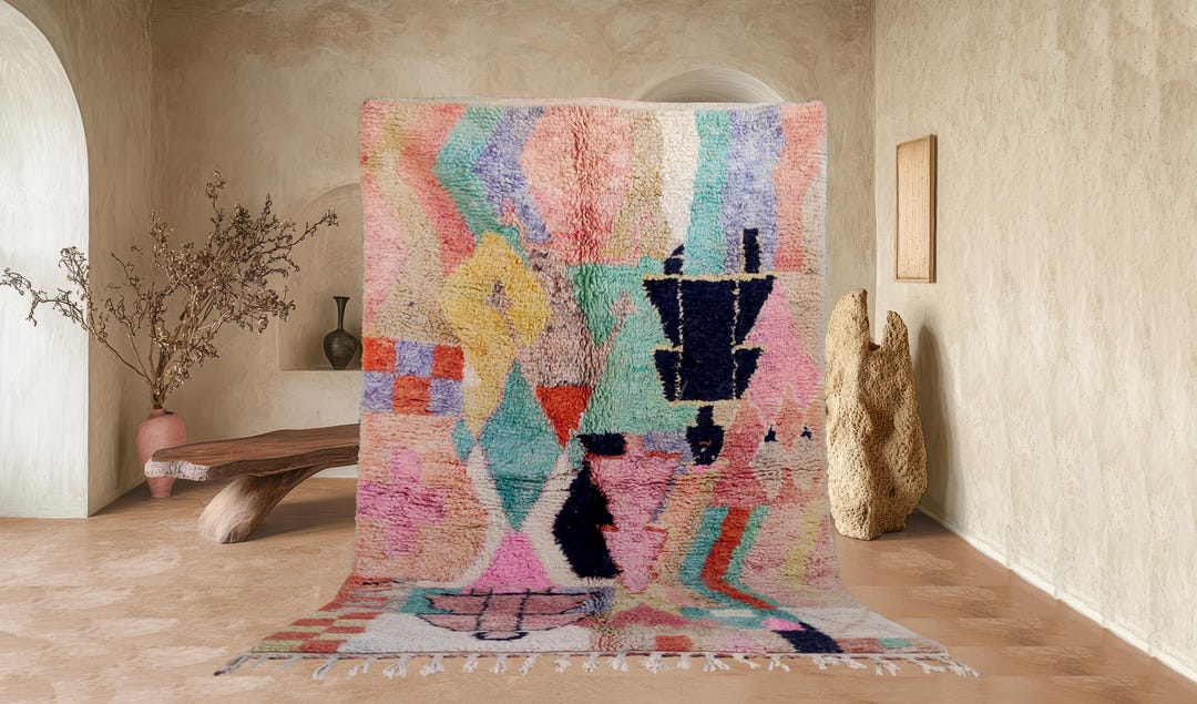 Moroccan Beni Ourain Rug, Mrirt Rug, Boho Carpet, Boujaad Colorful Rug ...