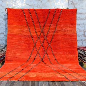 Beni ourain rug, Berber rug, Handmade , Moroccan rug, Beni ourain Teppich, Red black brown strips,