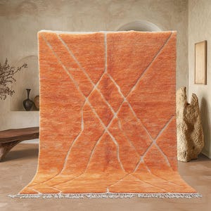 Moroccan rug, Beni ourain floor rug, Mrirt rug, Wool rug, Geometric Berber Carpet, 8x10 Boho Handwoven rug, Tapis-Teppich, Orange Tufted