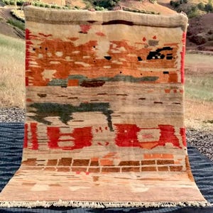 Moroccan Mrirt rug, Abstract Wool Beni ourain rug, Berber Boho Carpet, 8x10 Tribal area rug, Custom rug, Tapis Berbère-Teppich, Orange Brown