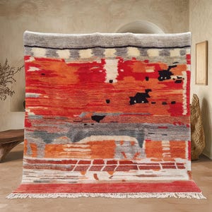 Mrirt Wool Moroccan rug, Beni Ourain Area rug, Handmade Custom Berber Carpet, 8x10 Orange Brown, Living room Boho rug, Teppich-Tapis Berbère