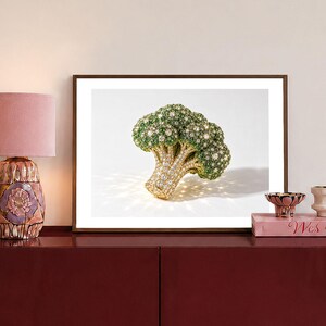 Gold Broccoli Print, Luxury Wall Art, Glam Wall Art, Jeweled Vegetable Poster, Maximalist Home Decor, Digital Download, Unique Gift For Her