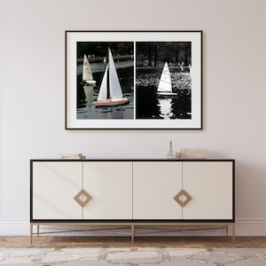 Sailboat Wall Art Print, Nautical Photography Poster, Black and White & Color Boat Artwork, Coastal Home Decor, Minimalist Sailing Photo.