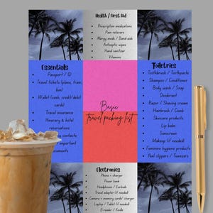 Basic Travel Packing List Printable, Vacation Essentials Checklist, Trip Organizer, Luggage Planner, Travel Notes Page, Digital Download.