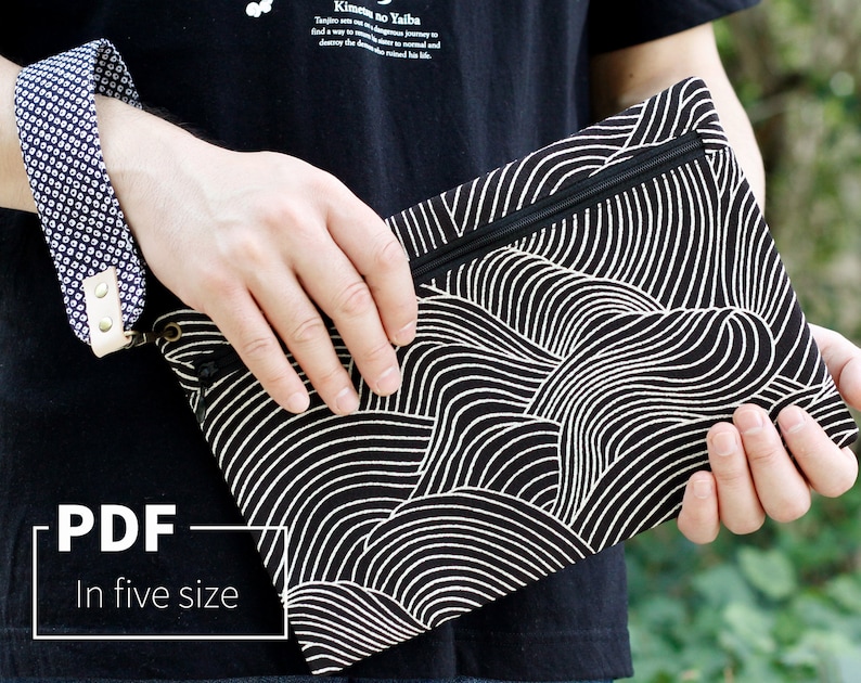 Tutorial of zip rectangular purse; Five sizes; zip document cotton pouch; step-by-stey PDF instruction and pattern;