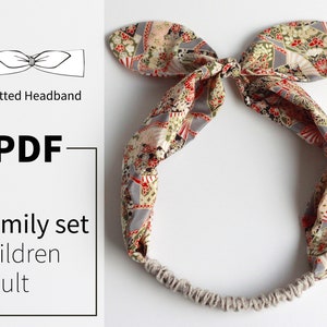 Patroon; PDF-tutorial van geknoopte hoofdband; Stap-voor-stap instructie; 2 maten voor volwassenen en kinderen; Instructies voor het wijzigen van de maat