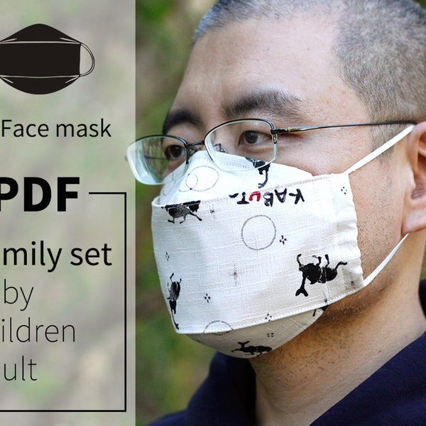 PDF Tutorial and Pattern of 3D Boat-shaped face mask;Keep glasses from fogging up;Easy to make;Filter Pocket;6 Sizes for Children and Adults