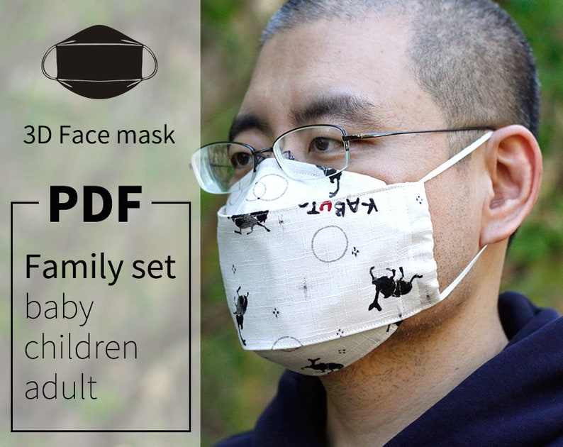 PDF Tutorial and Pattern of 3D Boat-shaped face mask;Keep glasses from fogging up;Easy to make;Filter Pocket;6 Sizes for Children and Adults 