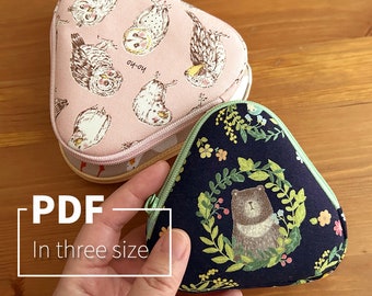 Pattern; PDF tutorial of triangle small zipper purse; Step-by-step instruction and pattern; 3 different sizes; Small bag; zipper bag