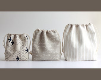 Patterns; PDF tutorial of Basic Drawstring Bag; Step-by-step instruction; 5 finished sizes;