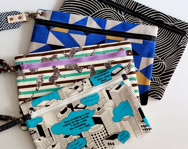 Tutorial of zip rectangular purse; Five sizes; zip document cotton pouch; step-by-stey PDF instruction and pattern;