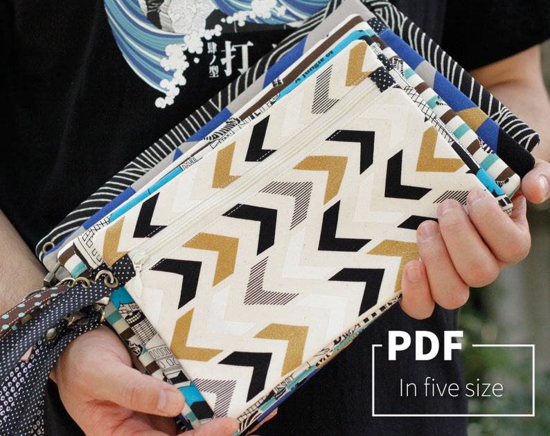 Tutorial of zip rectangular purse; Five sizes; zip document cotton pouch; step-by-stey PDF instruction and pattern;