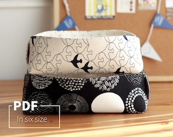 Pattern; PDF tutorial of fabric serving basket; Step-by-step instruction and pattern; Six sizes; wash-able; fold-able for easy storage