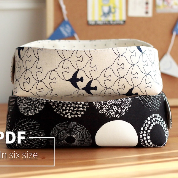 Pattern; PDF tutorial of fabric serving basket; Step-by-step instruction and pattern; Six sizes; wash-able; fold-able for easy storage