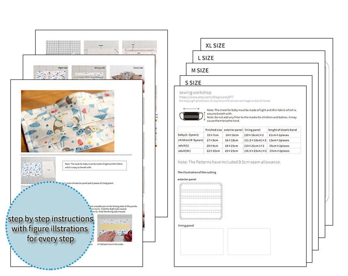 Pattern Tutorial of Face Mask With Filter Pocket Step by - Etsy